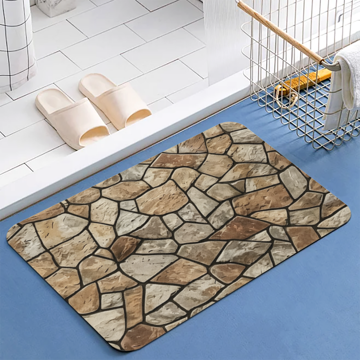 Natural Rough Stone Texture£üImitation Natural Rough Rock Stone Diatomite Mat, Retro Stone Pattern Absorbent Non?Slip Entry Bathroom Rug