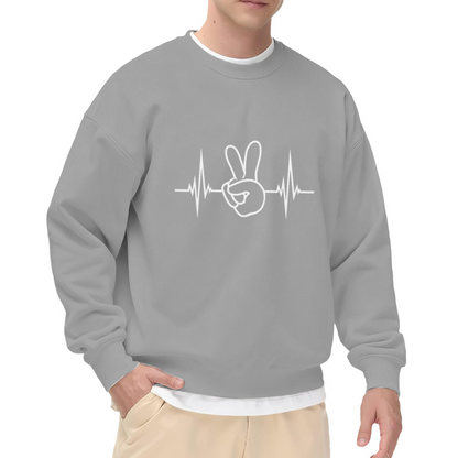 Peace Hand Heartbeat Sweatshirt - Minimalist Peace Sign ECG Crewneck, Hippie Love Line Pullover, Calm Vibes Gift Sweatshirt, Mental Health Top