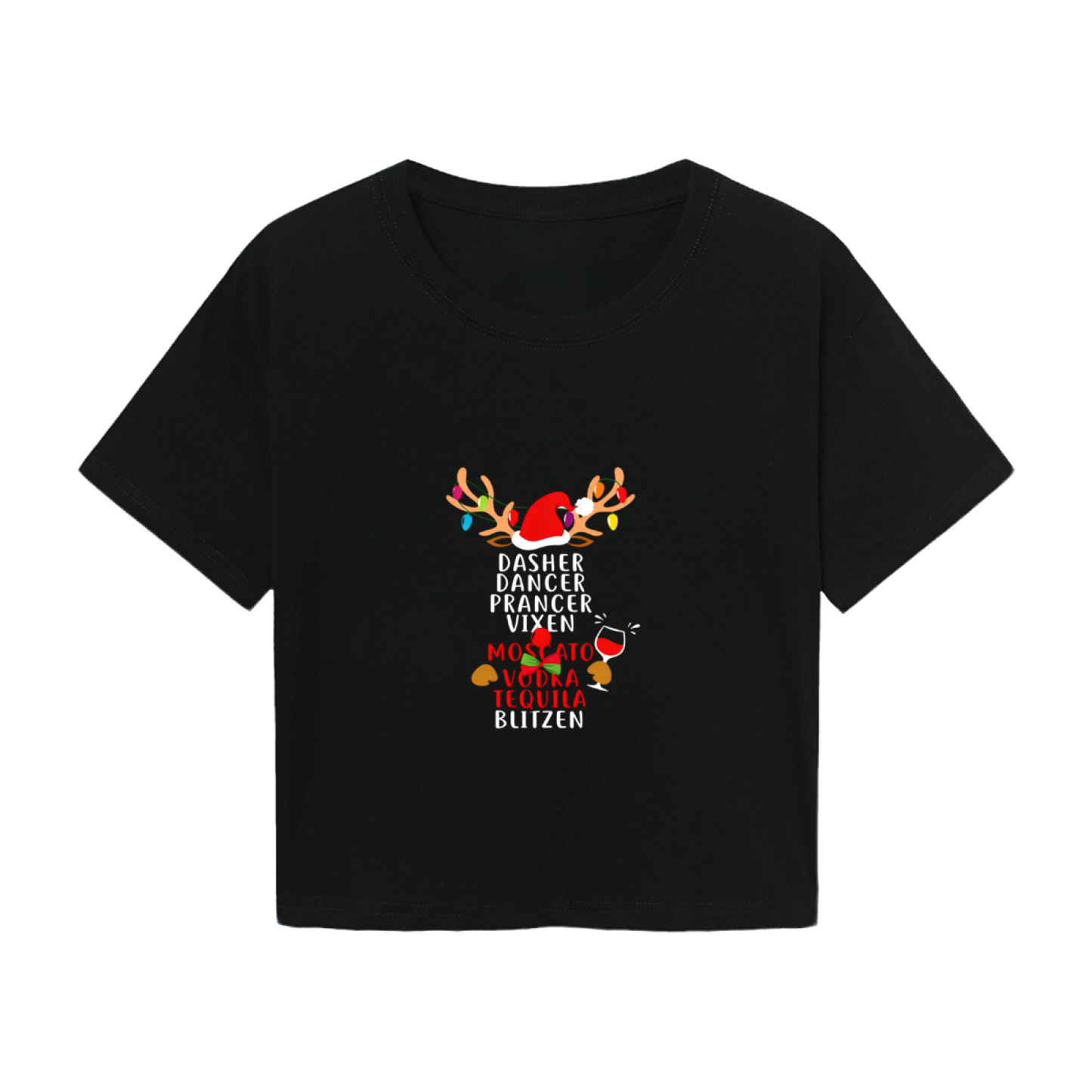 Funny Reindeer Alcohol List Xmas Party Graphic Crop Tee