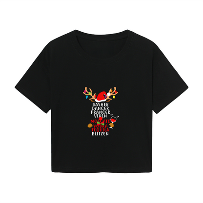 Funny Reindeer Alcohol List Xmas Party Graphic Crop Tee