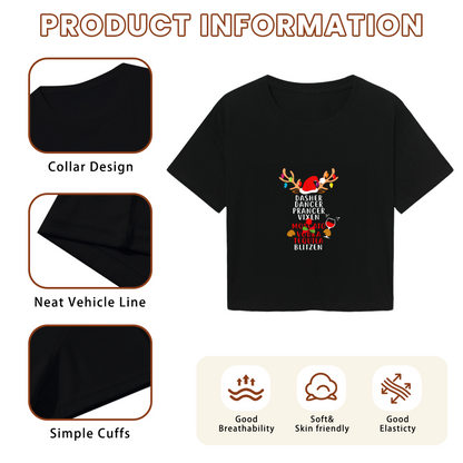 Funny Reindeer Alcohol List Xmas Party Graphic Crop Tee