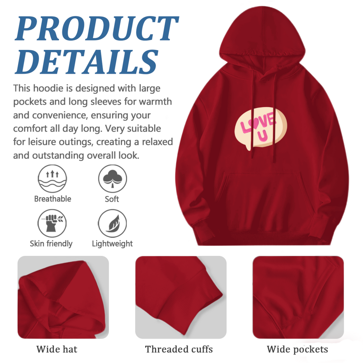 Red Love U Speech Bubble Hoodie