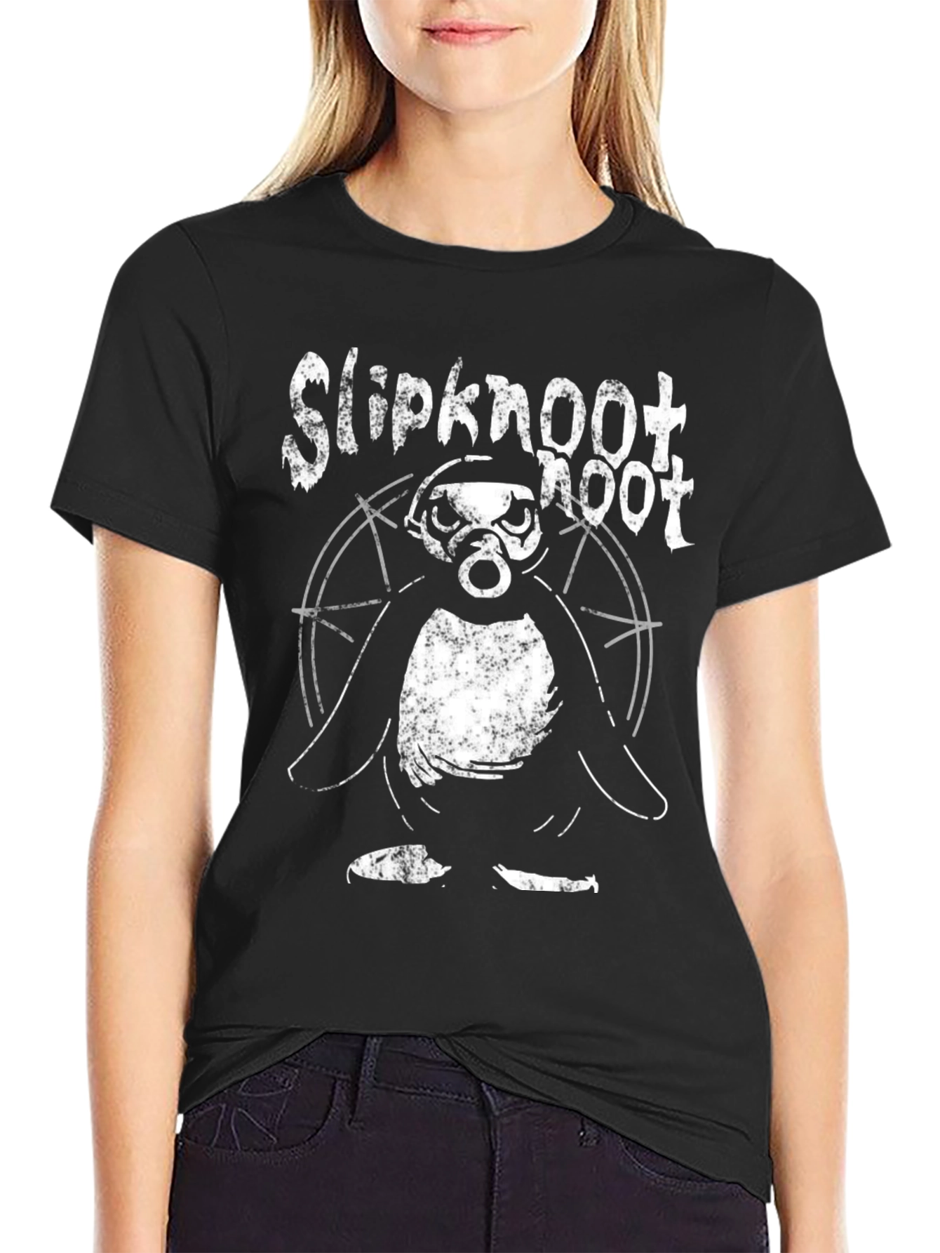 Slipknot Penguin T-Shirt - Black Cotton Blend Band Tee