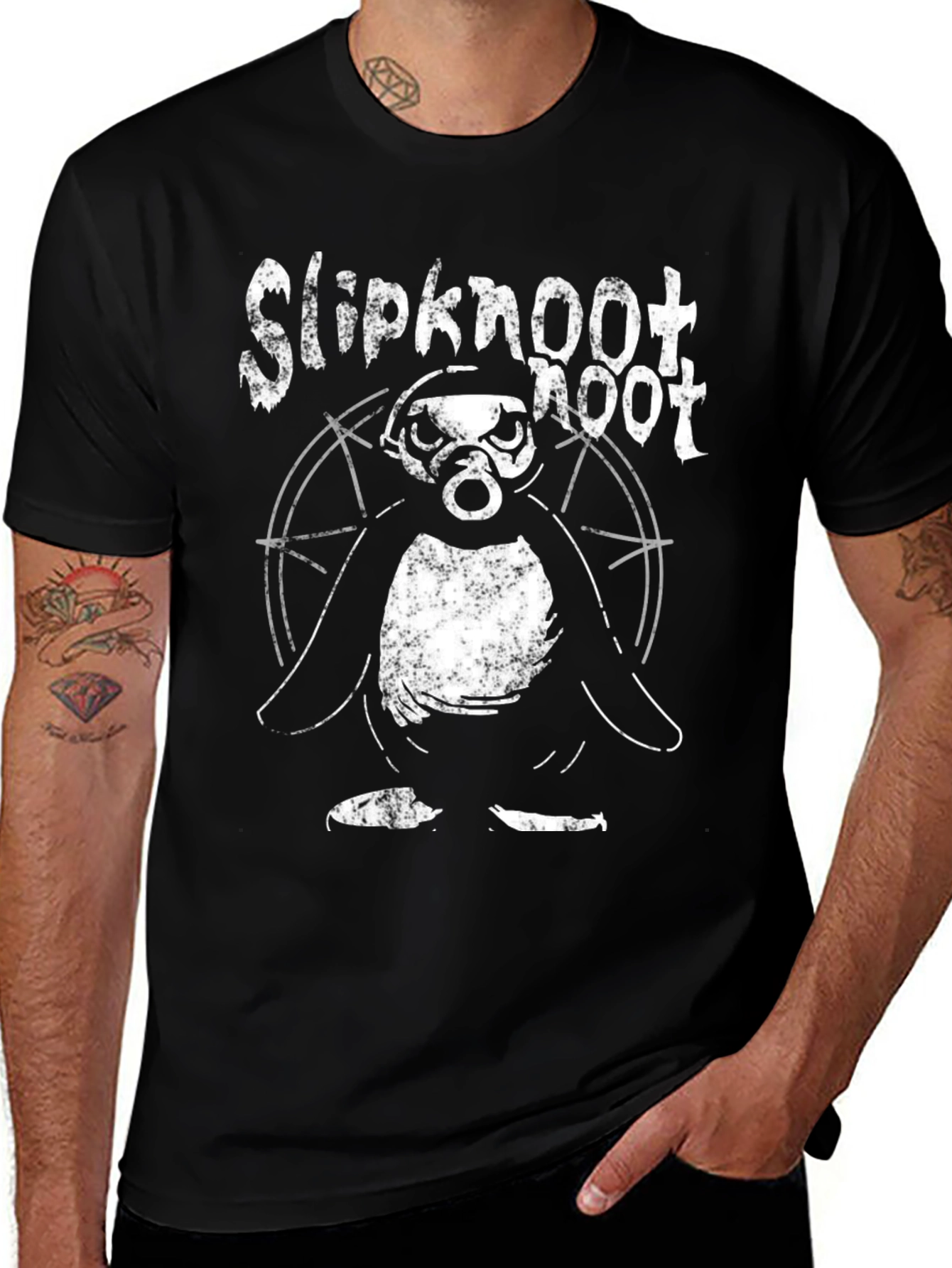 Slipknot Penguin T-Shirt - Black Cotton Blend Band Tee