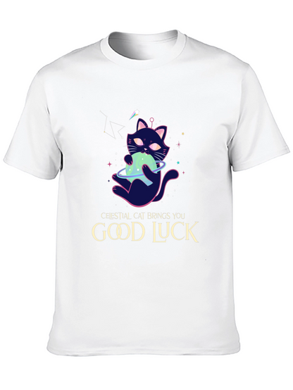Celestial Cat Good Luck Graphic Tee - Black