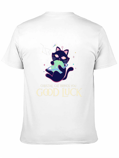 Celestial Cat Good Luck Graphic Tee - Black