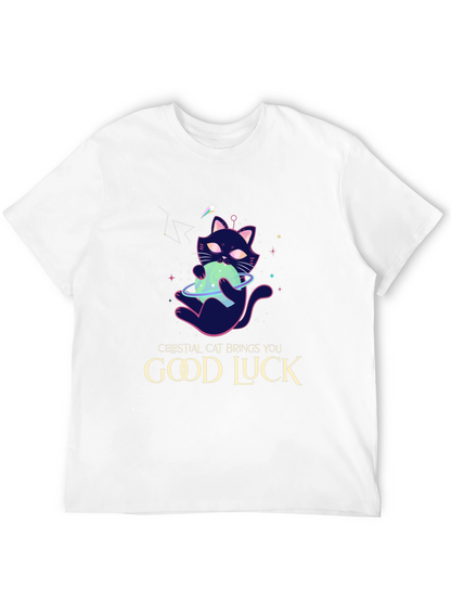 Celestial Cat Good Luck Graphic Tee - Black