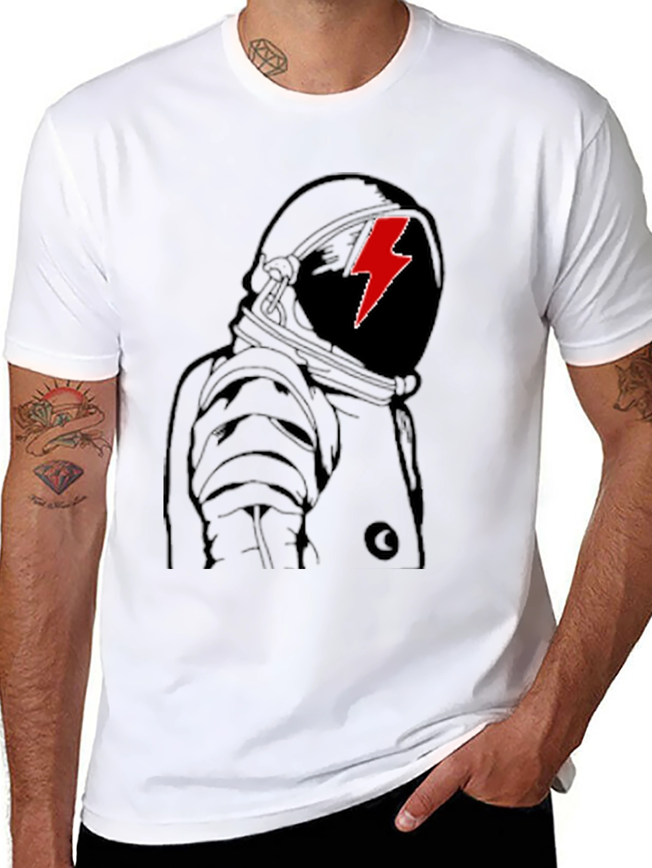 Astronaut Lightning Bolt Graphic Tee - Stylish Black T-Shirt