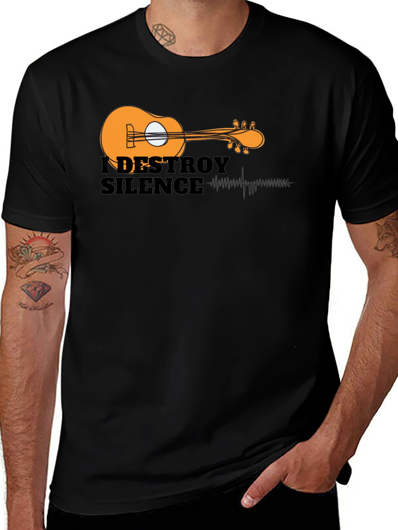 I Destroy Silence Guitar Graphic Black T-Shirt