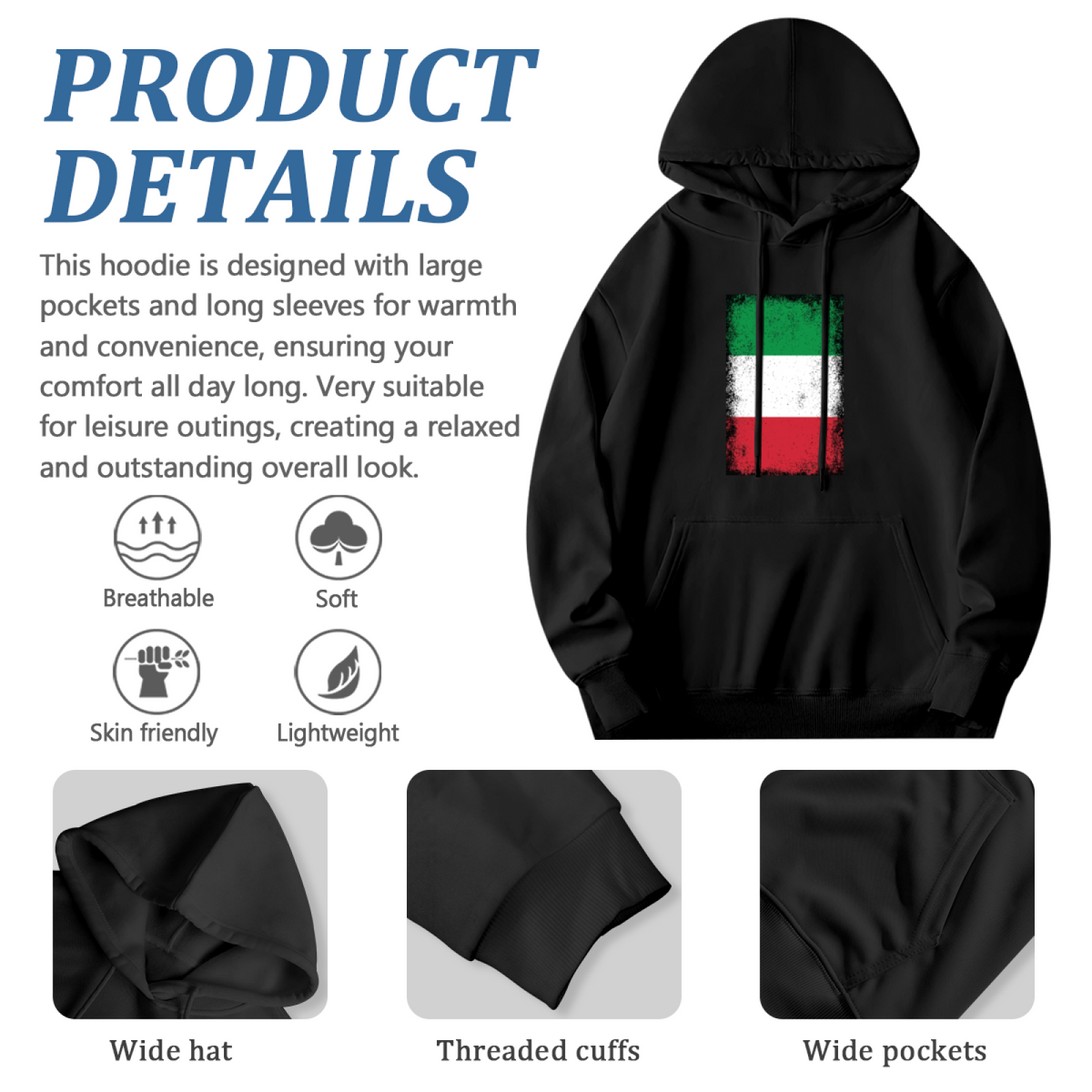 Distressed Italian Flag Grunge Hoodie