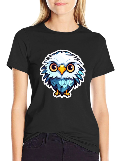 Cute Cartoon Owl Graphic Black T-Shirt