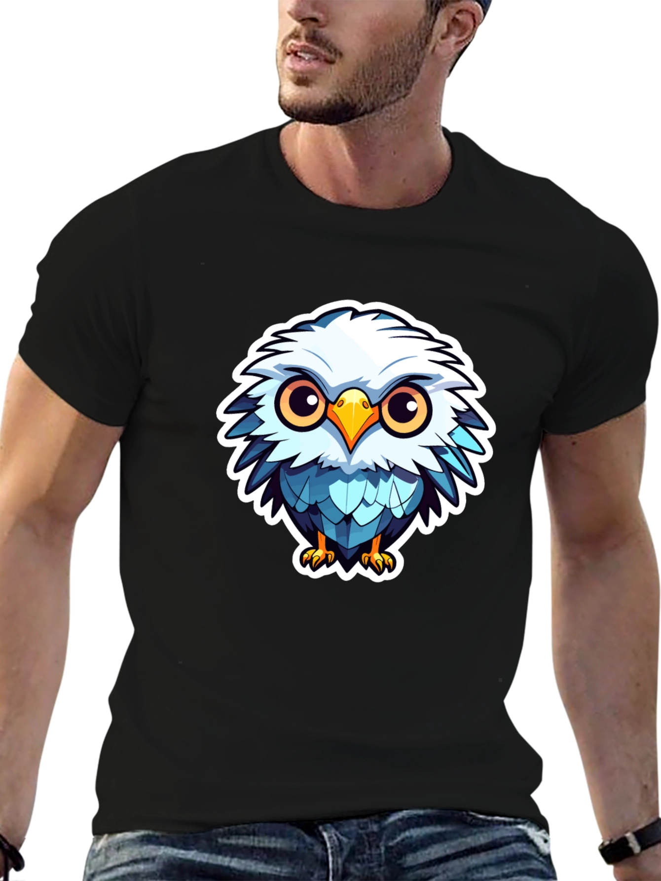 Cute Cartoon Owl Graphic Black T-Shirt