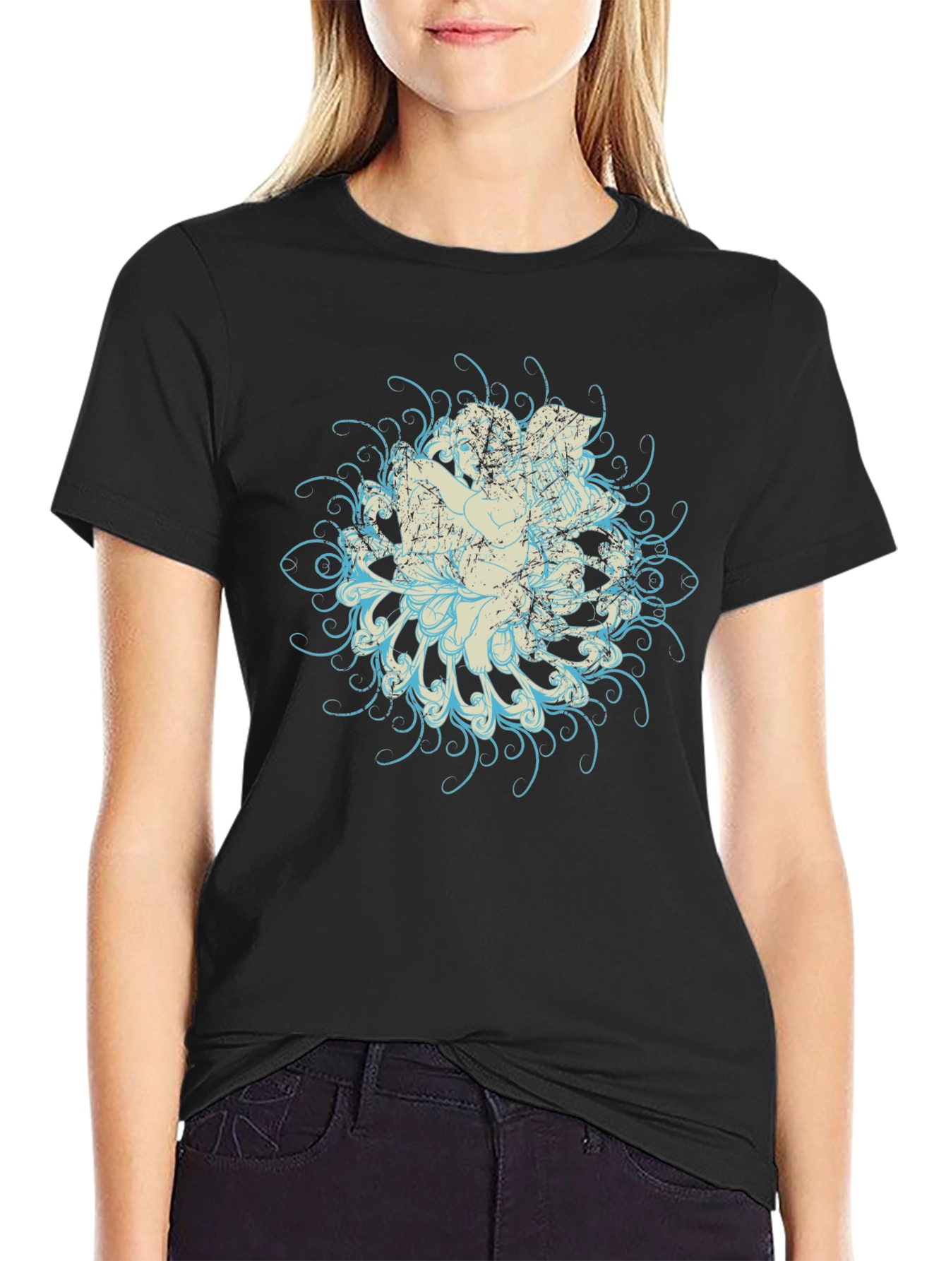 Graphic Print Mens Black Tee