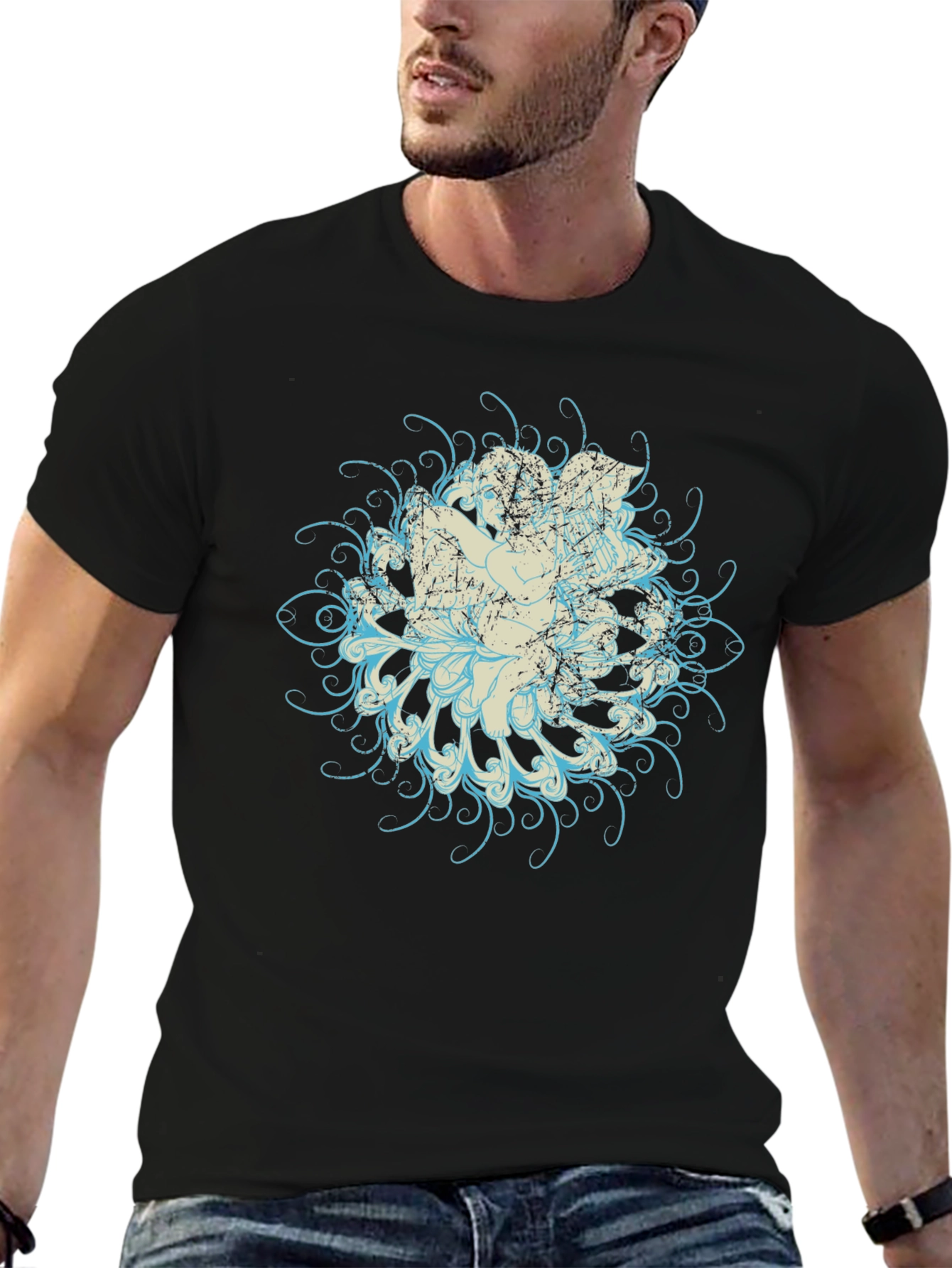 Graphic Print Mens Black Tee