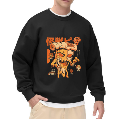 Kawaii Japanese Monster Art Crewneck Sweatshirt - Cute Food Theme Streetwear Graphic Pullover