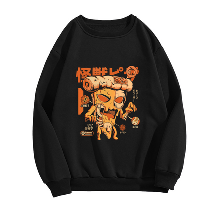 Kawaii Japanese Monster Art Crewneck Sweatshirt - Cute Food Theme Streetwear Graphic Pullover