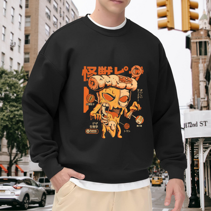Kawaii Japanese Monster Art Crewneck Sweatshirt - Cute Food Theme Streetwear Graphic Pullover