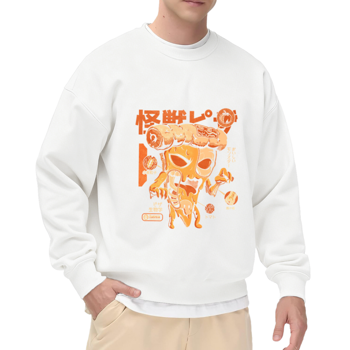 Kawaii Japanese Monster Art Crewneck Sweatshirt - Cute Food Theme Streetwear Graphic Pullover