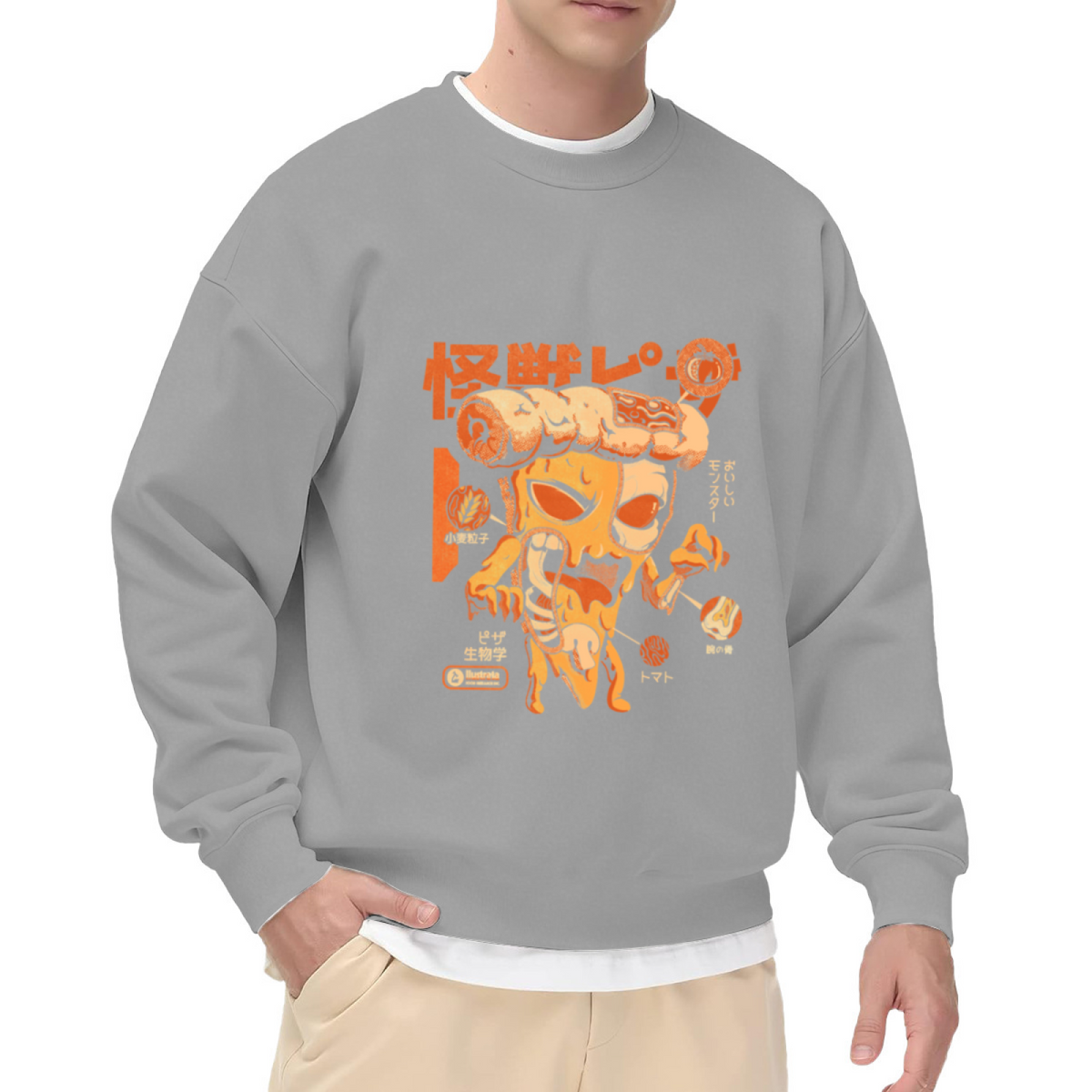 Kawaii Japanese Monster Art Crewneck Sweatshirt - Cute Food Theme Streetwear Graphic Pullover