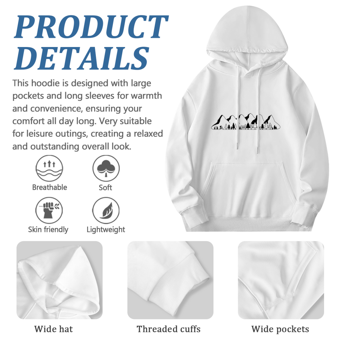 Minimalist Mountain Outdoor Scene Pullover Hoodie