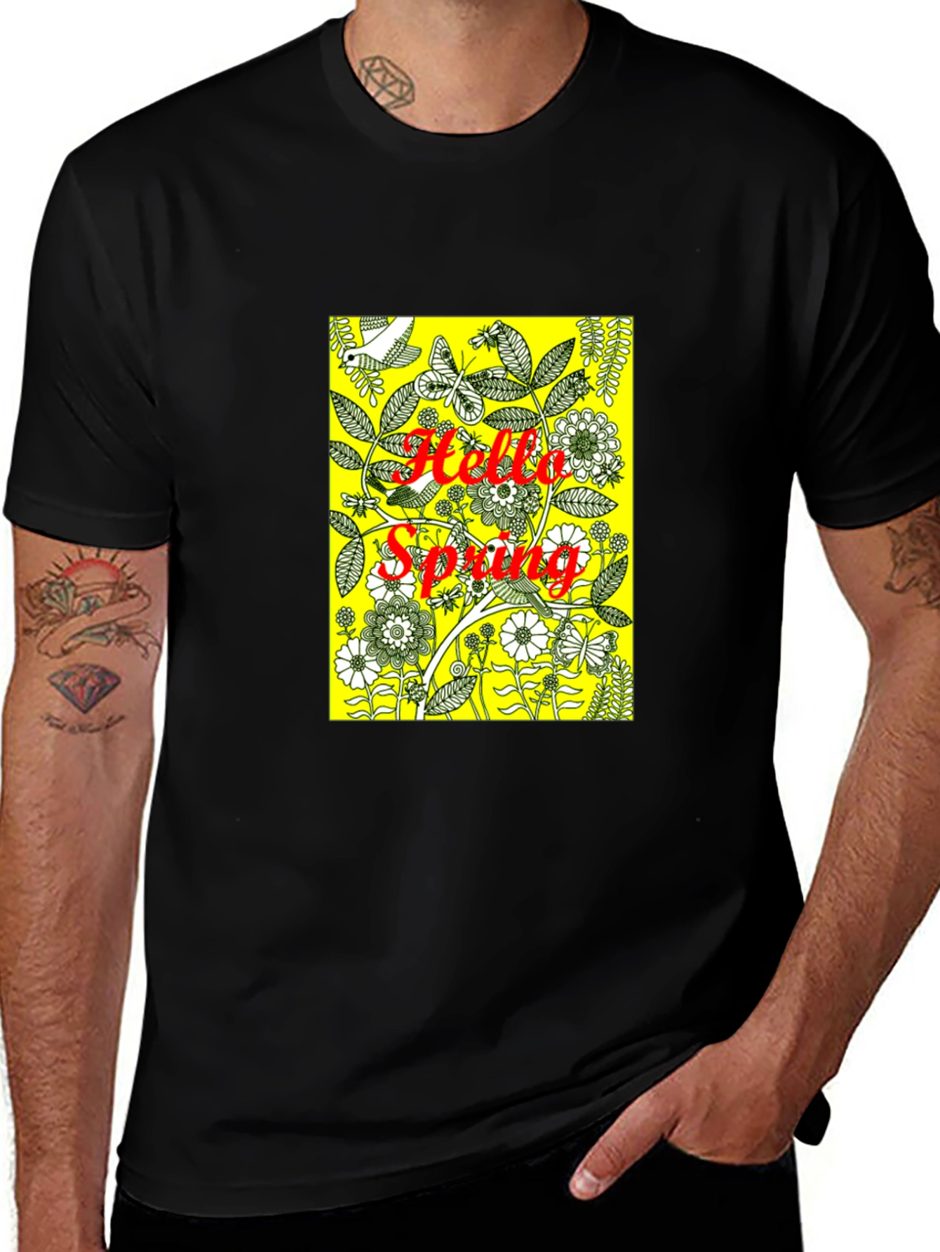 Hello Spring Black Graphic Tee