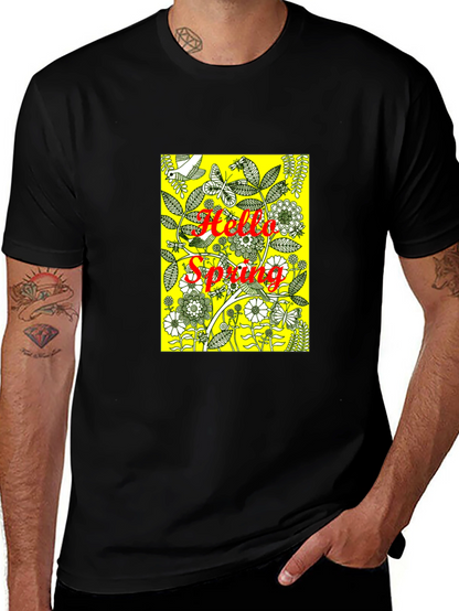 Hello Spring Black Graphic Tee