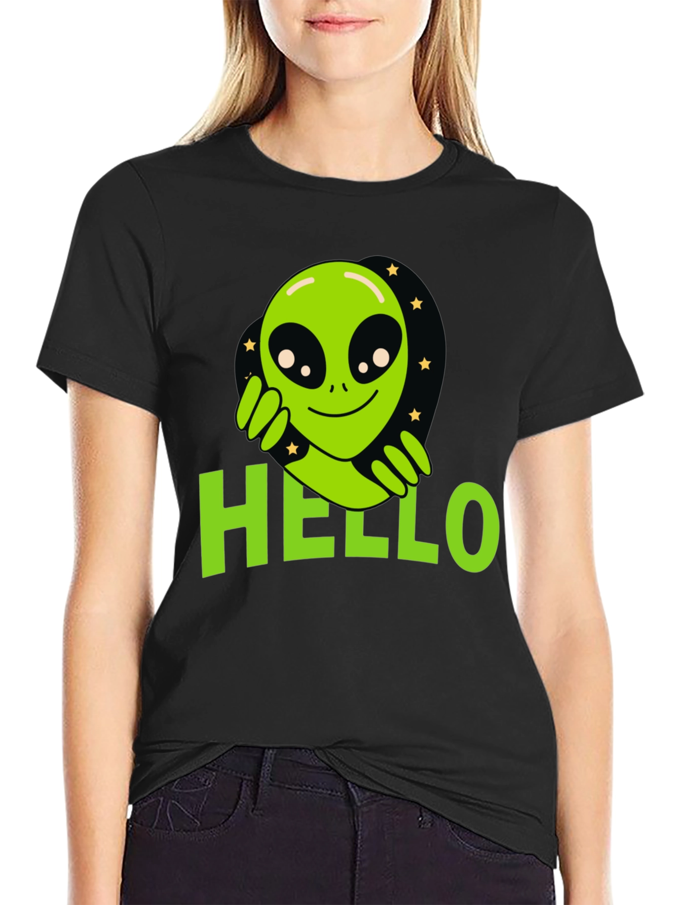 Alien Hello T-Shirt - Black Graphic Tee