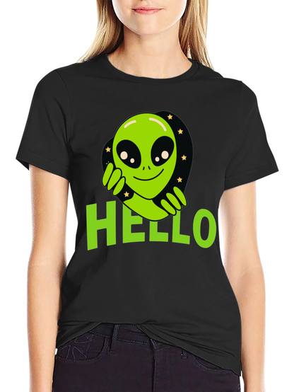Alien Hello T-Shirt - Black Graphic Tee