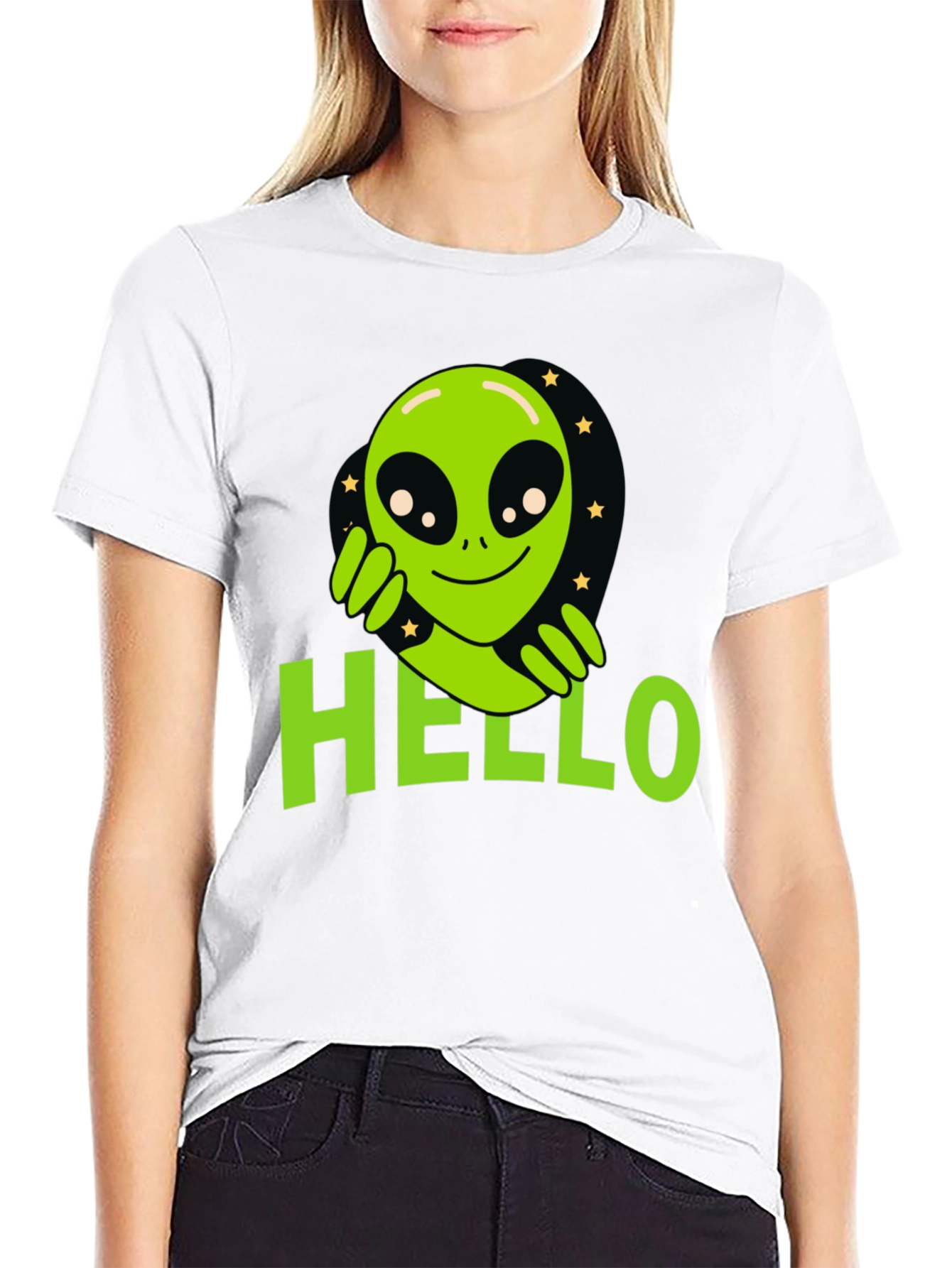 Alien Hello T-Shirt - Black Graphic Tee