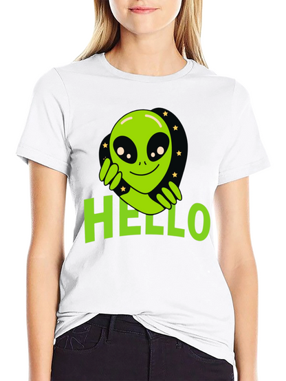Alien Hello T-Shirt - Black Graphic Tee