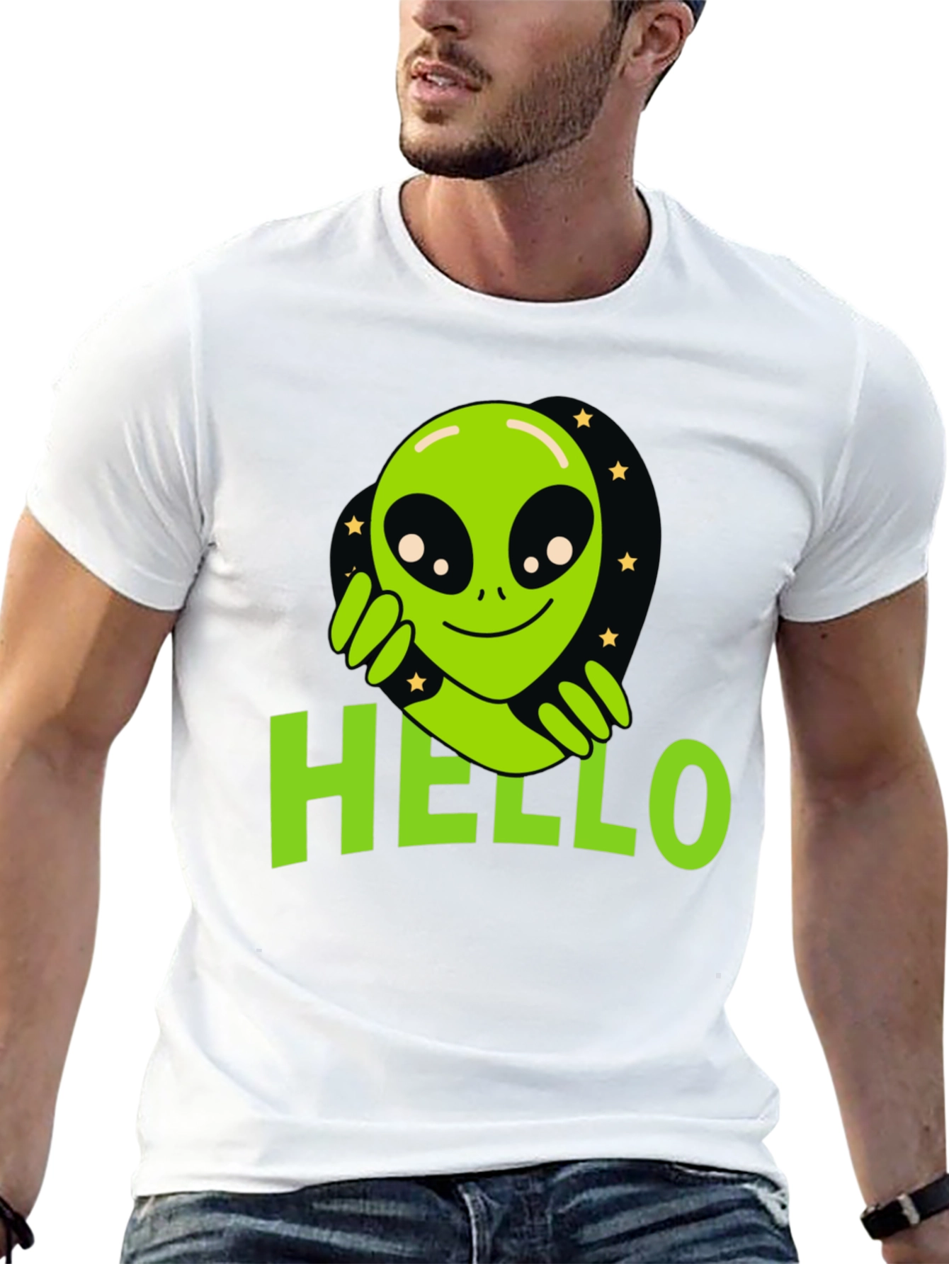 Alien Hello T-Shirt - Black Graphic Tee