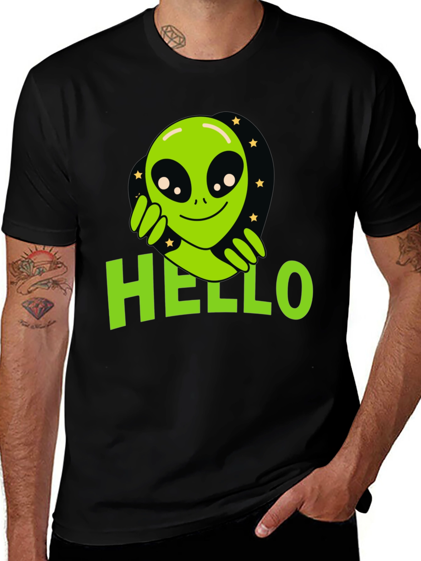 Alien Hello T-Shirt - Black Graphic Tee
