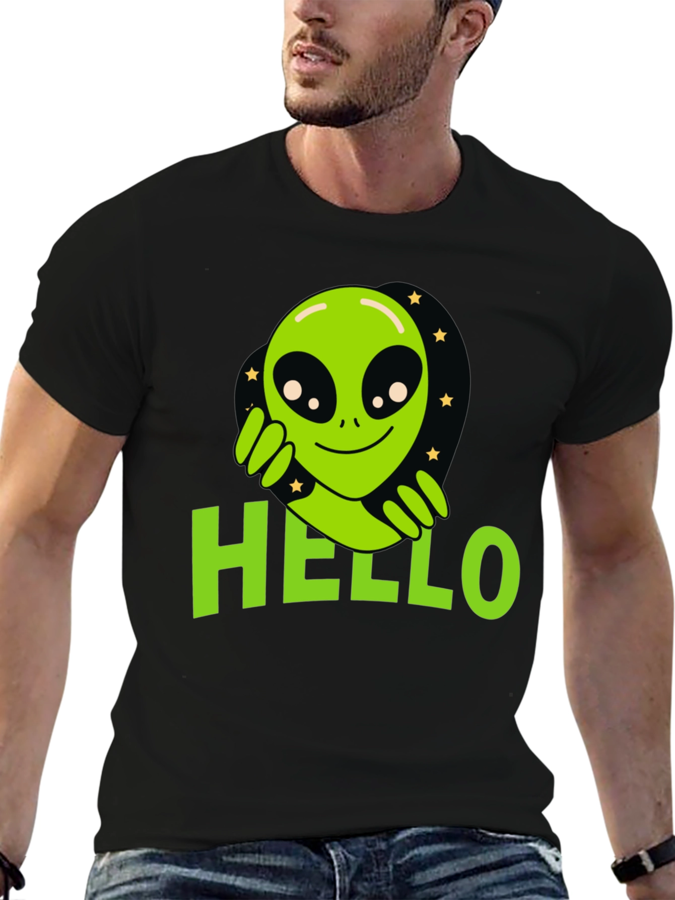 Alien Hello T-Shirt - Black Graphic Tee