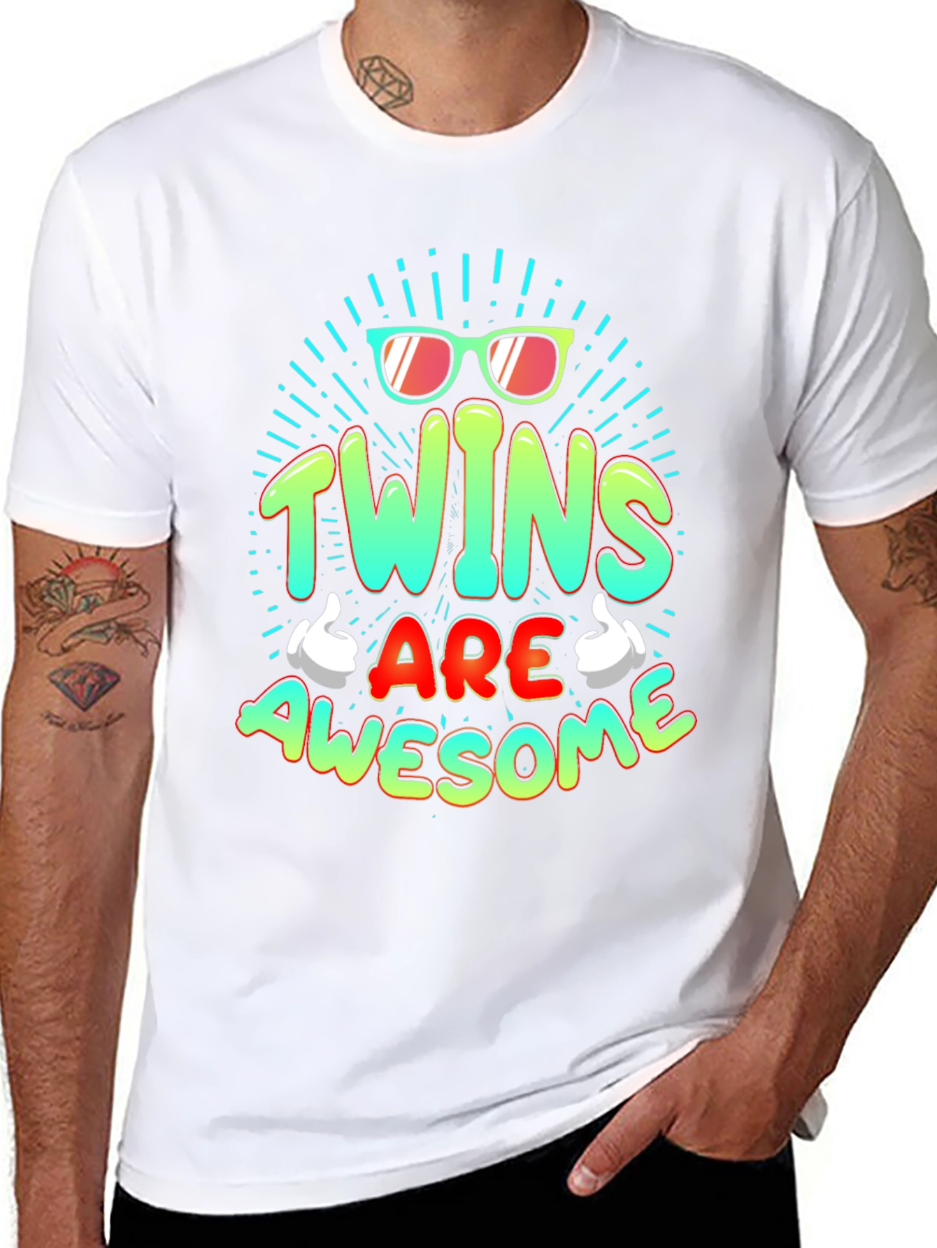 Twins Are Awesome Graphic Tee - Trendy T-Shirt