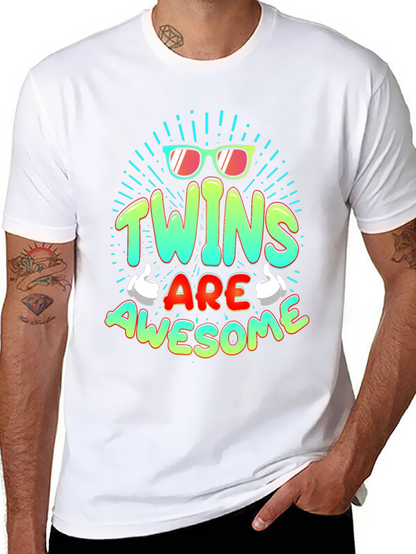 Twins Are Awesome Graphic Tee - Trendy T-Shirt