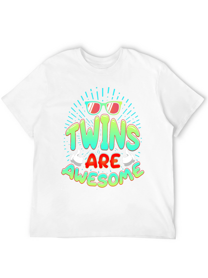 Twins Are Awesome Graphic Tee - Trendy T-Shirt