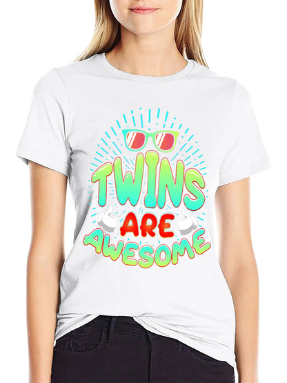 Twins Are Awesome Graphic Tee - Trendy T-Shirt