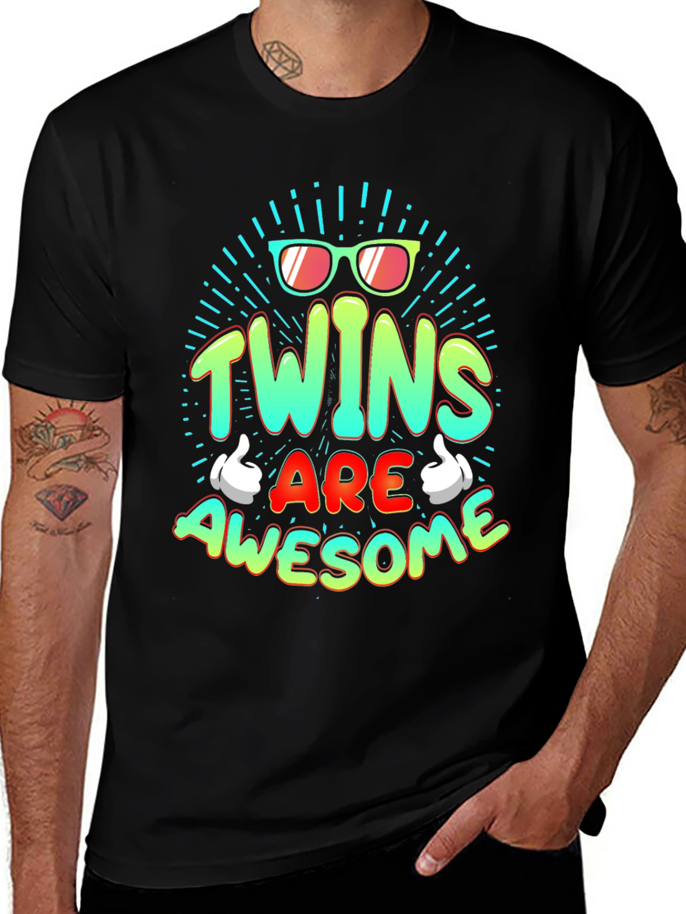 Twins Are Awesome Graphic Tee - Trendy T-Shirt