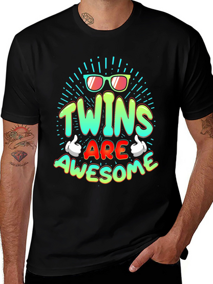 Twins Are Awesome Graphic Tee - Trendy T-Shirt