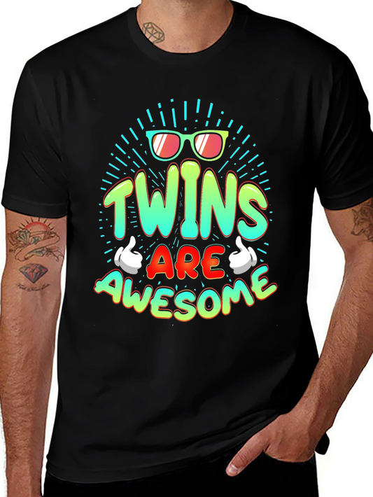 Twins Are Awesome Graphic Tee - Trendy T-Shirt