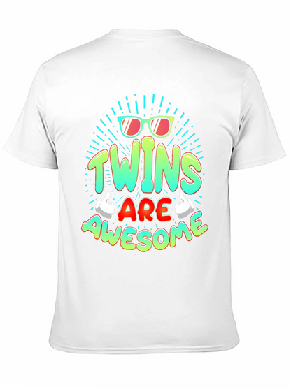 Twins Are Awesome Graphic Tee - Trendy T-Shirt
