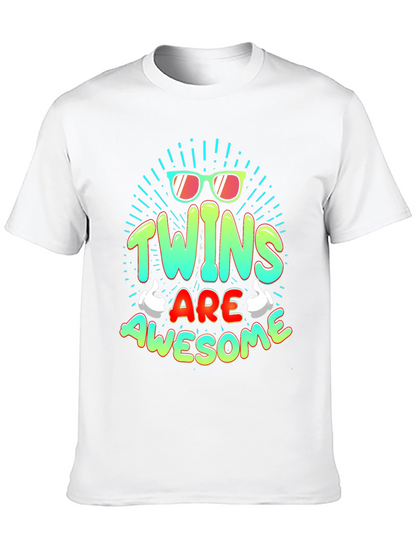 Twins Are Awesome Graphic Tee - Trendy T-Shirt
