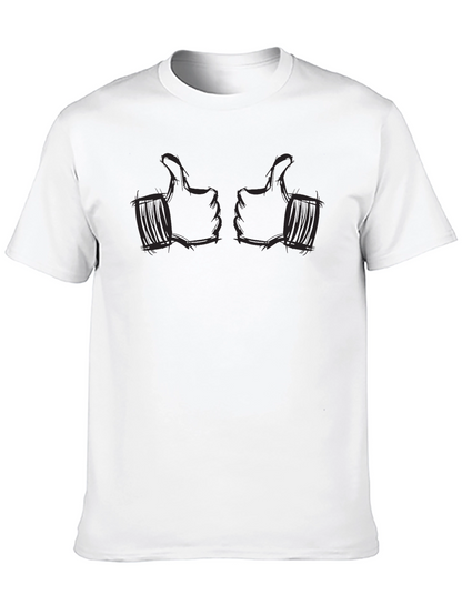 Thumbs Up Graphic Tee - Black Cotton Casual Shirt