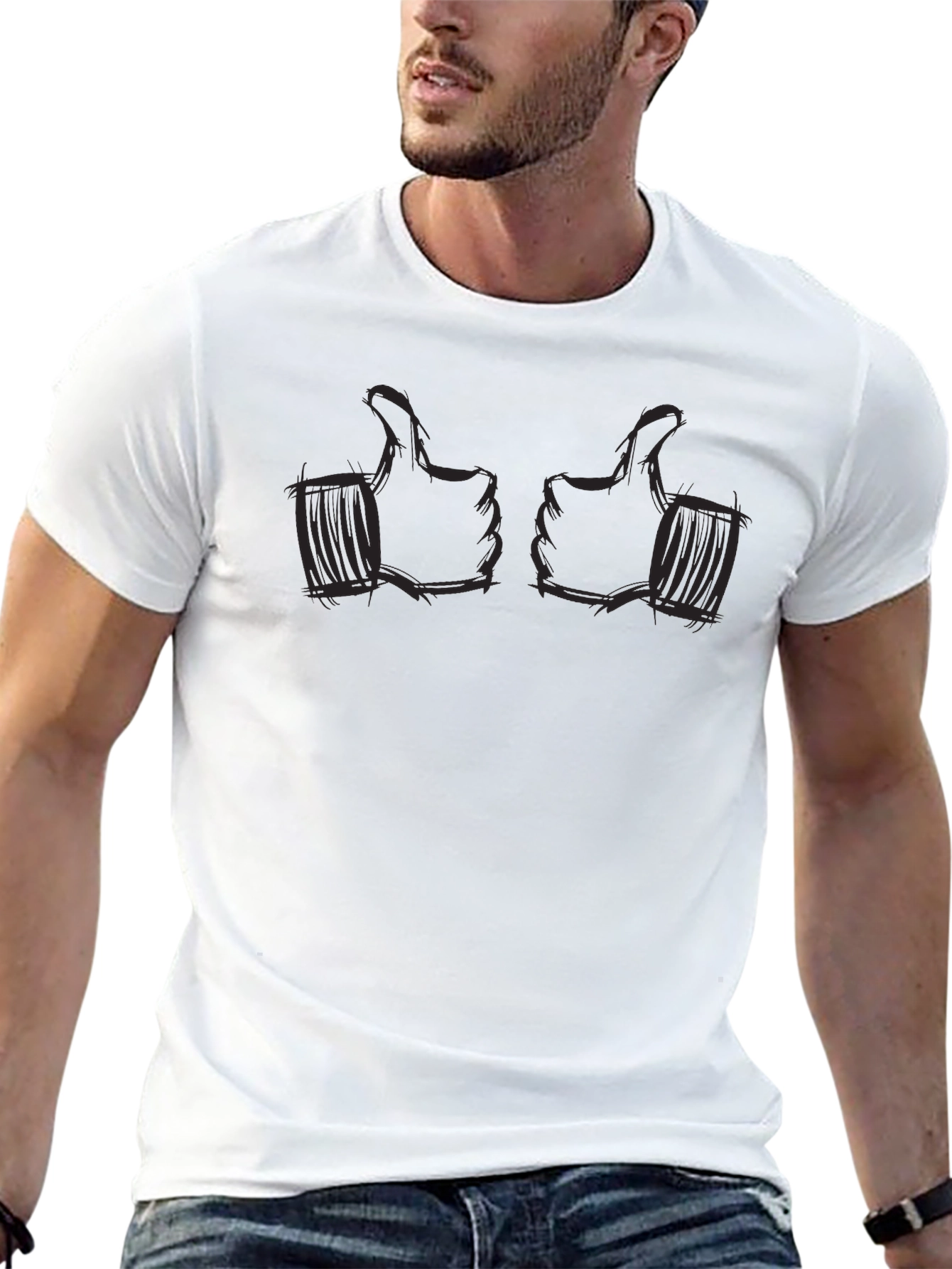 Thumbs Up Graphic Tee - Black Cotton Casual Shirt