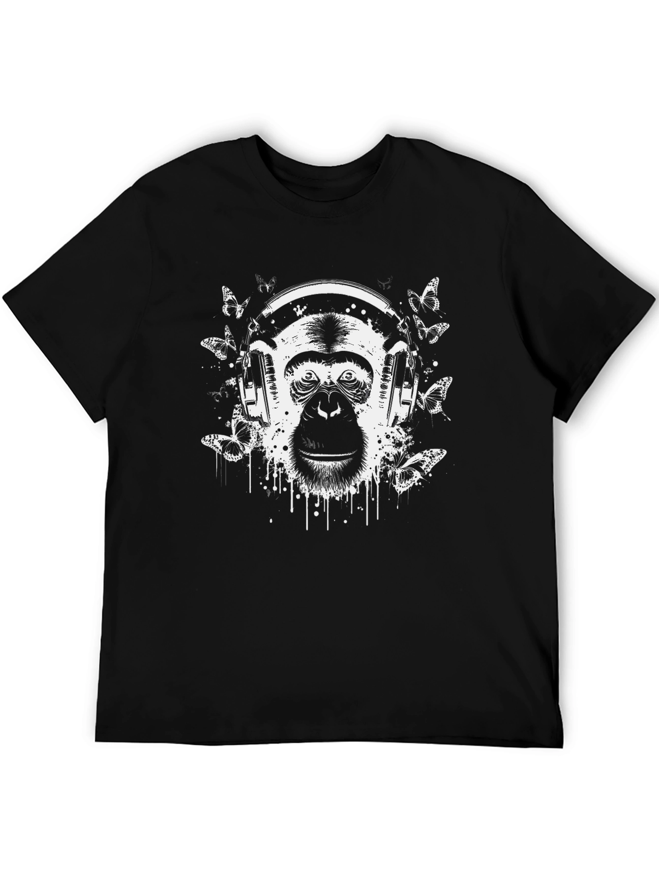 Monkey Headphones Graphic Tee - Stylish Black T-Shirt