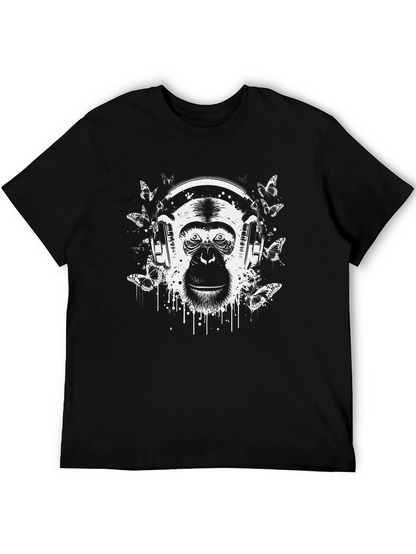 Monkey Headphones Graphic Tee - Stylish Black T-Shirt
