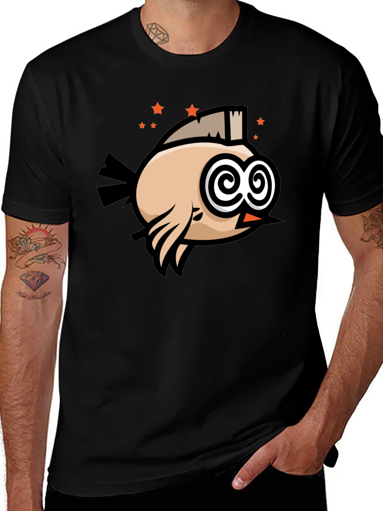 Funny Bird T-Shirt - Swirl Eyes Cartoon Tee