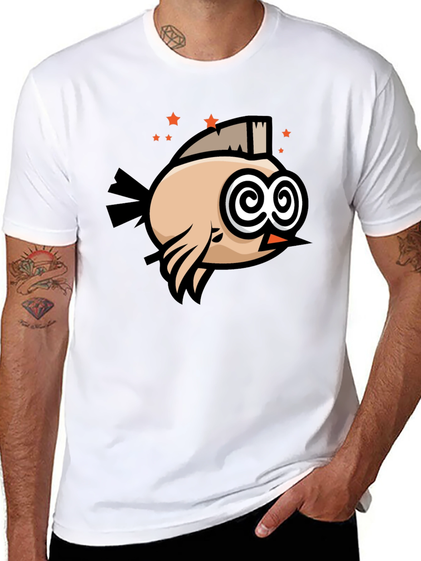 Funny Bird T-Shirt - Swirl Eyes Cartoon Tee