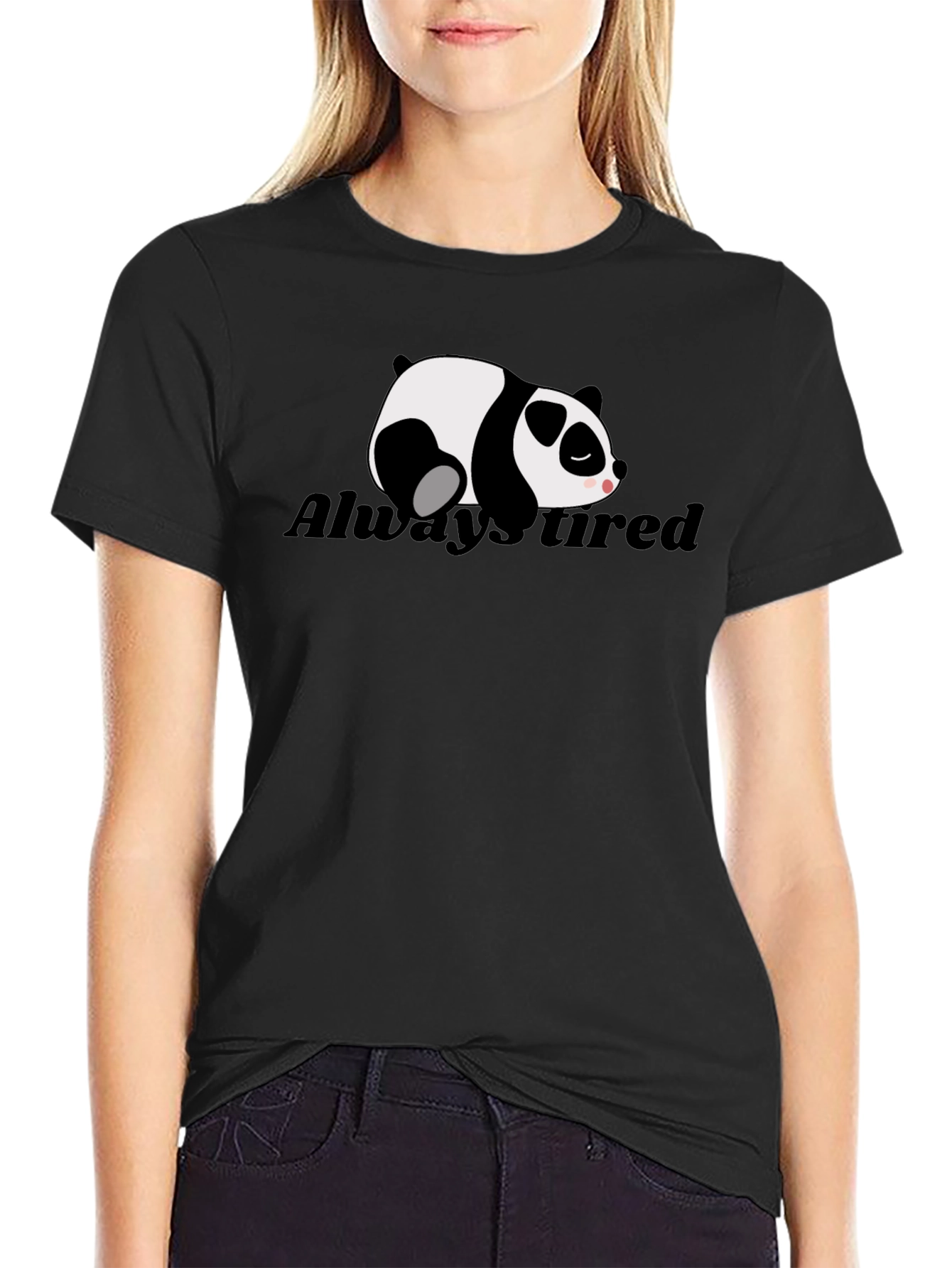 Always Tired Panda Graphic T-Shirt - Black