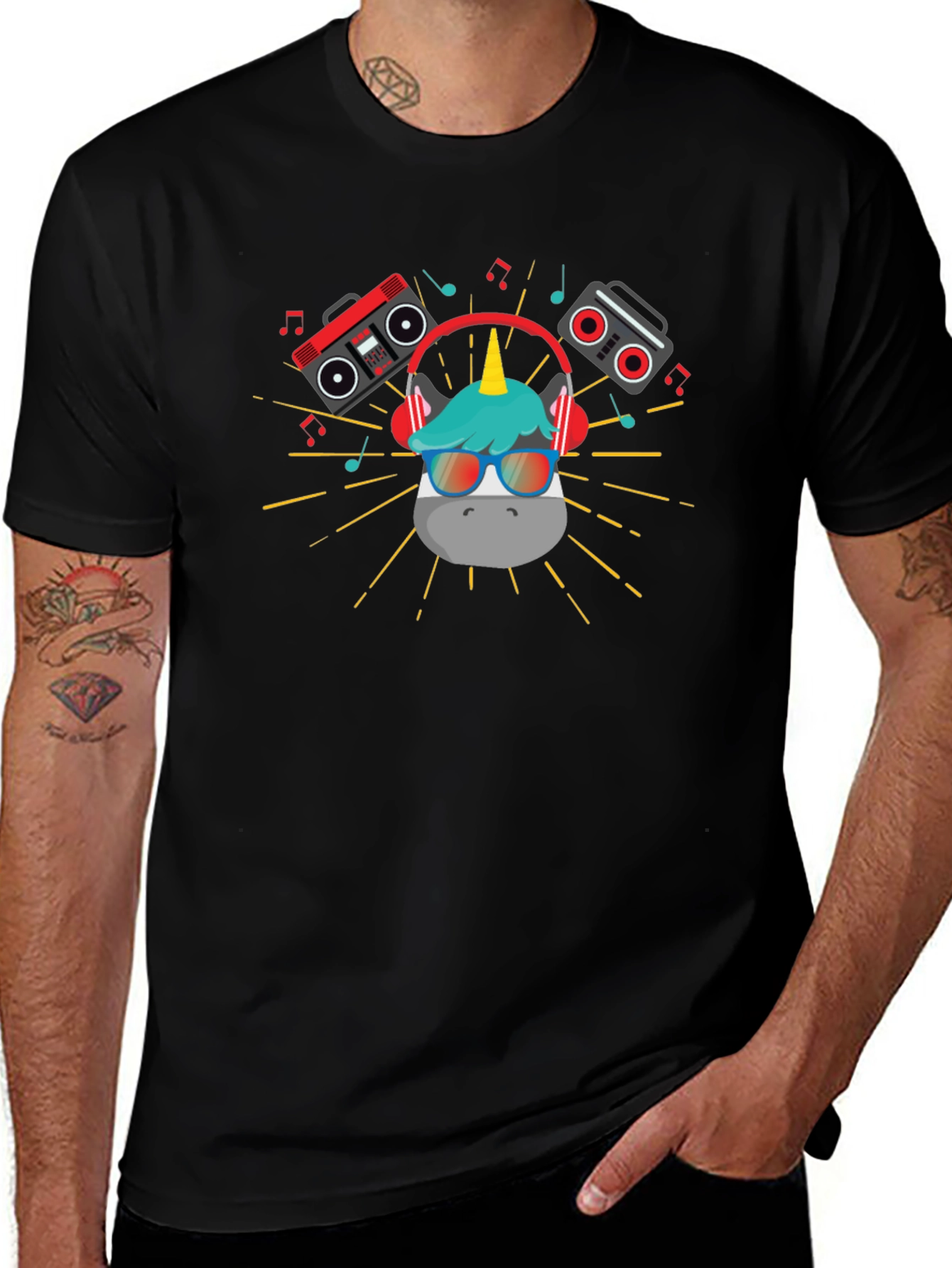 DJ Unicorn Graphic T-Shirt - Black